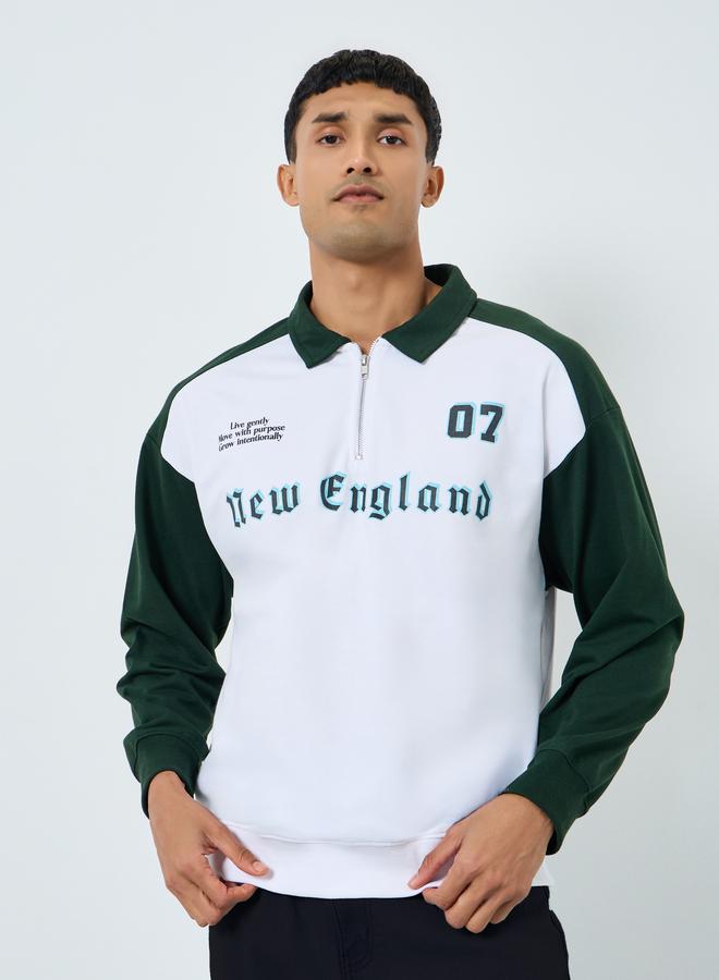 Styli Men New England Graphic Zip Collar Sweatshirt - Image 1
